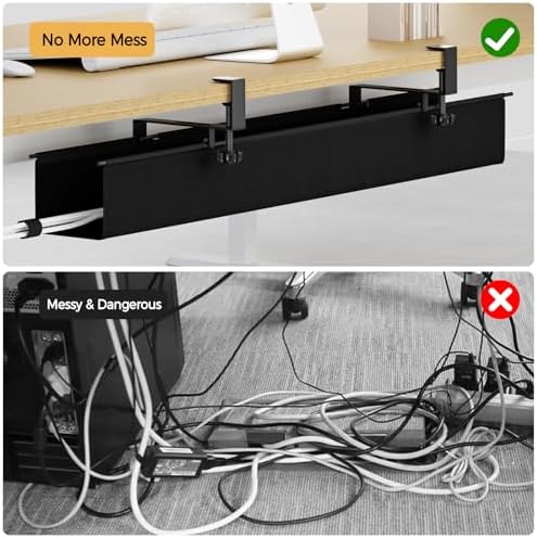 Under Desk Cable Management Tray 39.7" - No Drill Computer Wire Organizer Cable Tray, Cord Hider Clamp Mount with 16X Ca
