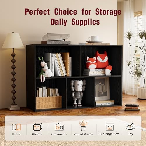 Book Shelf, Wooden Cube Storage Organizer with 11" Open Cubes, Stackable Modular Bookcase for Room Divider Storage, 2 Ti