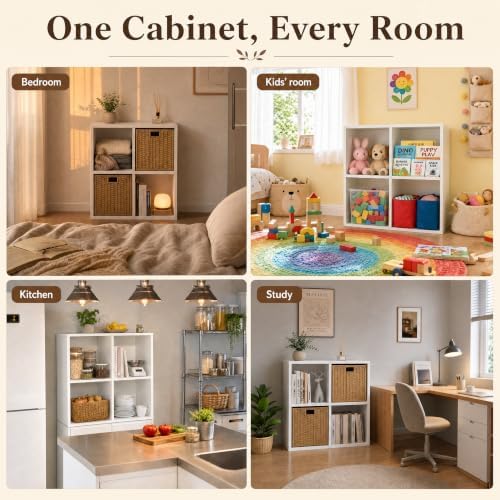 4 Cube Storage Organizer with Back Panel, Cube Bookshelf, White