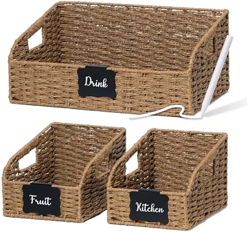 Pantry Baskets for Organizing,Wicker Storage organizers,3Pack,Brown