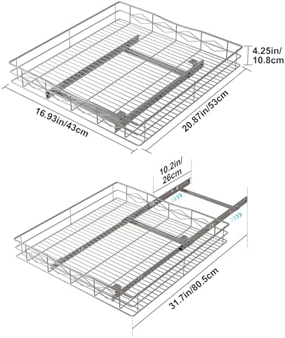 Pull Out Cabinet Organizer, 50LB Load Capacity Bottom-mount Sliding Drawer for Pots and Pans, 17" W x 21" D Under Sink S