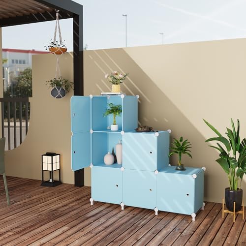 6Cube Storage Organizer Modular Stackable with Doors Blue
