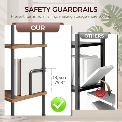 MAHANCRIS 6-Tier Corner Shelf, 65" Tall Corner Bookshelf with Metal Frame, Narrow Display Shelf Stand, Industrial Corner