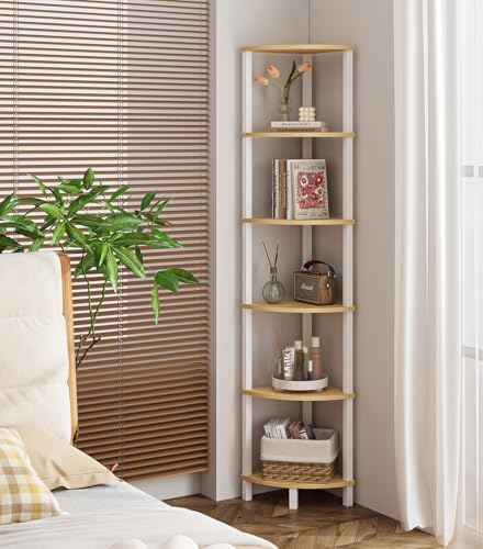 Corner Shelf, 6-Tier Corner Bookshelf, Industrial Corner Ladder Shelf, DIY Storage Shelves, Rustic Display Shelf for Liv