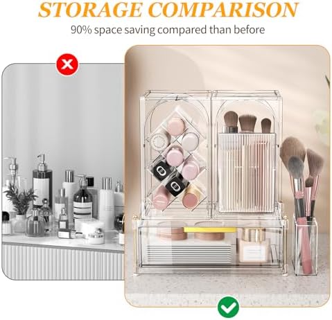 INVSSENE Stackable Makeup Organizer Countertop, Storage Perfume Skincare Cosmetic Lipstick Face Mask Makeup Brush Palett