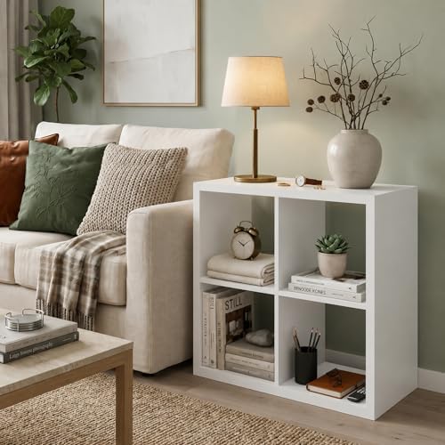 4 Cube Storage Organizer Shelf, White, 11inch