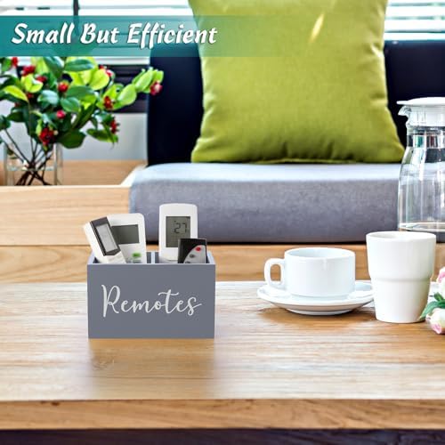 DRASTAR Remote Control Holder, Wood TV Remote Holder, Remote Storage Caddy, Remote Control Organizer (Gray, 2 Slots)