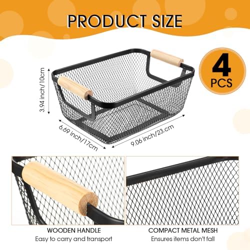 Ziliny 4 Pcs Mesh Wire Baskets for Organizing, Small, Black