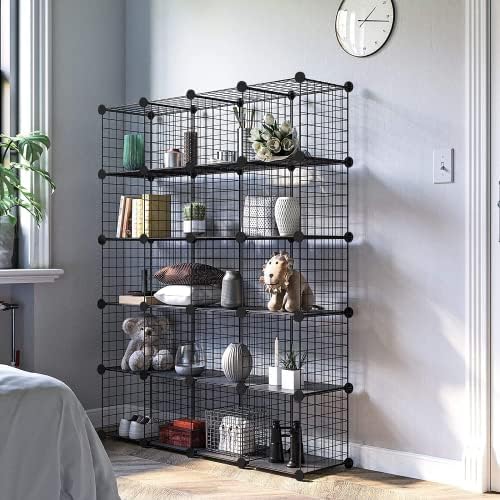 Wire Cube Storage Organizer, 25-Cube Metal Storage Shelves Bookshelf, Stackable Modular Closet Organizer for Bedroom Liv