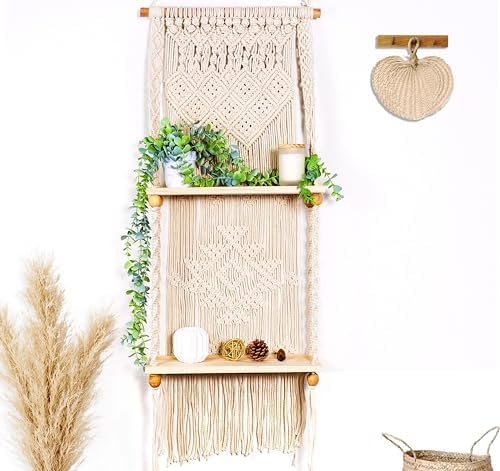 Macrame wall Hanging Shelf (Tier 2, Natural White)
