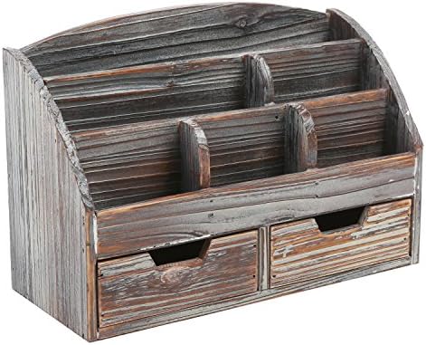 MyGift Office Supply Organizer with Drawers, Torched Wood Desktop Storage