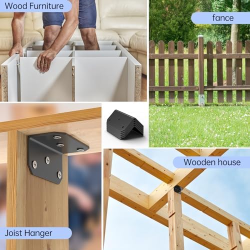 Yuleimy L Brackets for Wood, 2x4 Inch Galvanized Corner Braces, 4 PCS