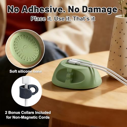 SOOoEC [N52 Ultra-Strong Snap-On Magnetic Cord Holder, Weighted Desktop Cable Organizer, Premium Liquid Silicone, No Col