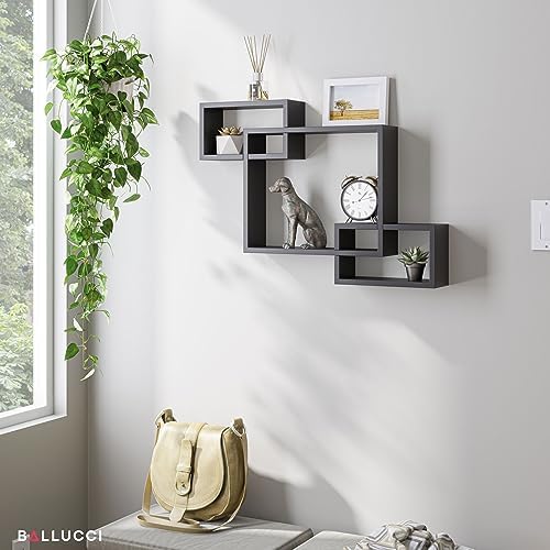 Ballucci Wooden Interweave Floating Wall Mounted Shelves, Horizontal and Vertical Display Storage Shelf for Living Room 