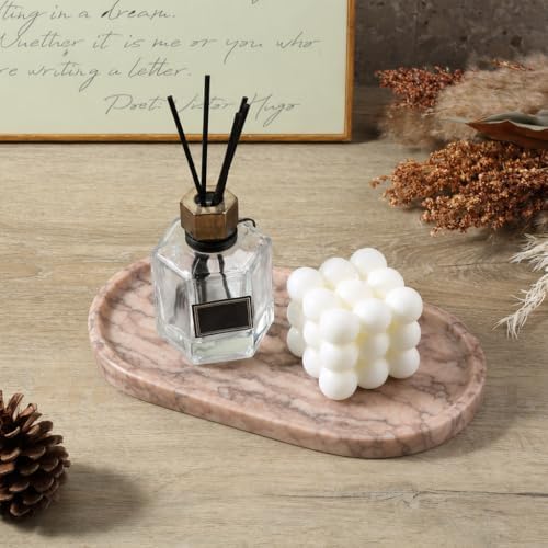 Koville Natural Marble Decorative Tray Stone Plate, 10" x 5" Marble Vanity Tray for Bathroom Countertop Organizer Stone 