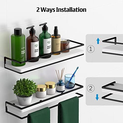 Meangood Floating Shelves Wall Mounted Set of 2, Rustic Wood Wall Storage Shelves for Bedroom,Living Room,Bathroom, Kitc
