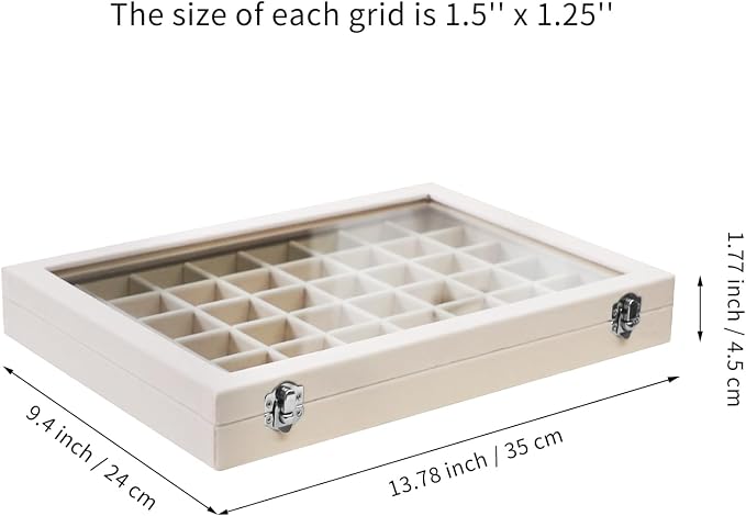 Stratalife Jewelry Organizer 48 Grid Jewelry Trays with Dust-proof Lid Velvet Earring Organizer Ring Holder Accessories Box Necklaces Earrings Storage for Women Drawers Cream