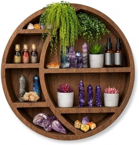 Wooden Crescent Moon Shelf Wall Decor — Aesthetic Floating Crystal Display Holder & Hanging Wall Organizer for Bedroom, 