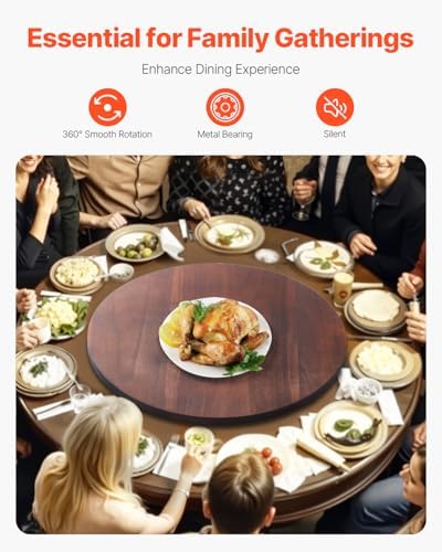 VEVOR 24 in Wood Lazy Susan Turntable, 360° Rotation Round Clear Tabletop Rotating Tray, Acacia Wood Dining Table Center