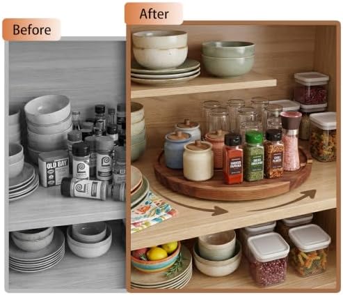 14" Acacia Wood Lazy Susan Turntable Countertop Organizer for Kitchen