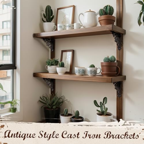 Blulu 4 Pack Decorative Shelf Brackets, Vintage Cast Iron Brackets