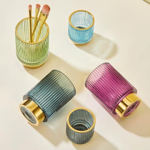 Makeup Brush Holder Organizer,Toothbrush Holders,Desk Pen Pencil Holder,Multifunctional Vintage Glass Brush Cup(A3-24-US