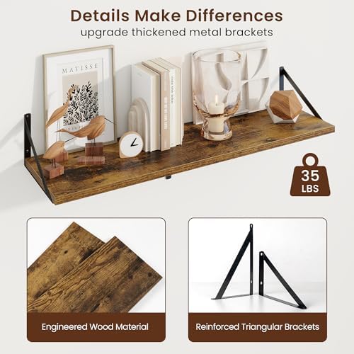 Axeman Deep Floating Shelves, 36'' x 10'' Brown Wall Shelves Set of 2
