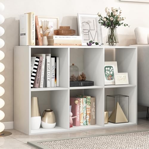 DORTALA 6 Cube Bookcase, Floor Standing Bookshelf with Open Back, Anti-Tipping Kits, Modern Storage Organizer Display Sh
