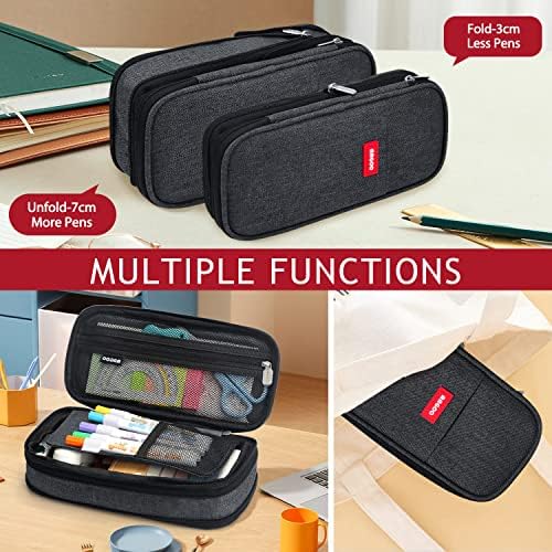KPX Big Capacity Pencil Pen Case Bag with Zipper Office College School Storage Large Capacity Bag Pouch Holder Box Organizer Colorful (Black)