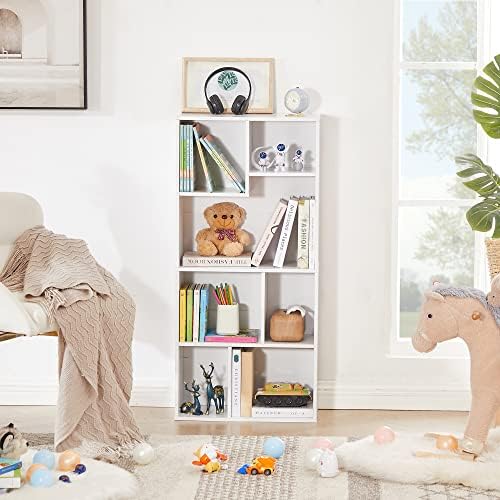 VECELO Wide Kids Staggered 7-Cube Bookshelf, Extra Large Freestanding Open Storage Organizer with Multi-Size Compartment