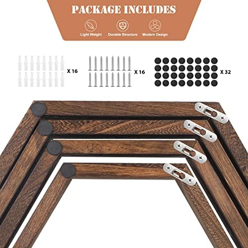 Hexagon Floating Shelves Set of 8 Wood Hexagonal Shelves Brown Wall Decor and Storage Racks for Living Room Floating Hon