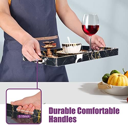 Gifturbo Black Serving Tray,Marble Decorative Serving Trays with Handles, Coffee Table Tray Ottoman Rectangular Plastic 