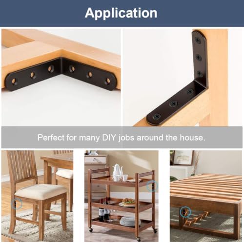 4 Pcs Black L Bracket Corner Braces Stainless Steel 4" x 4" Shelf Bracket for Wood, Shelves, Furniture, 90 Degree Suppor