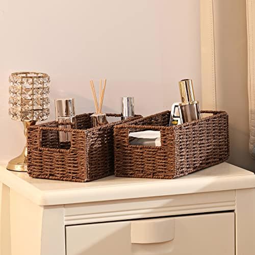 Vagusicc Wicker Storage Basket, Set of 2 Hand-Woven Paper Rope Wicker Basket, Small Storage Baskets for Organizing Toile