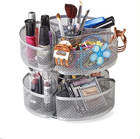 Nifty Organizing Carousel – Silver Finish, Spins 360-Degrees, Cosmetic Bathroom or Bedroom Vanity Storage, Beauty Suppli