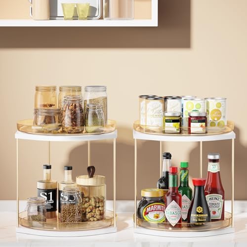 2 Pack 2-Tier Lazy Susan Turntable Organizer – 9.05” Rotating Spice Rack Organizer for Cabinet, Pantry, Tabletop & Count