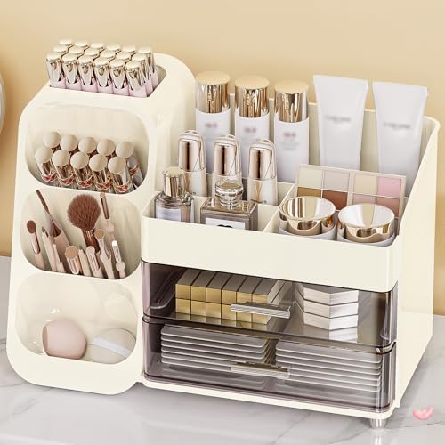 Anylady Large Capacity Makeup Organizer Countertop with Makeup Brush Holder for Vanity, Thickened Material, Bathroom Cou