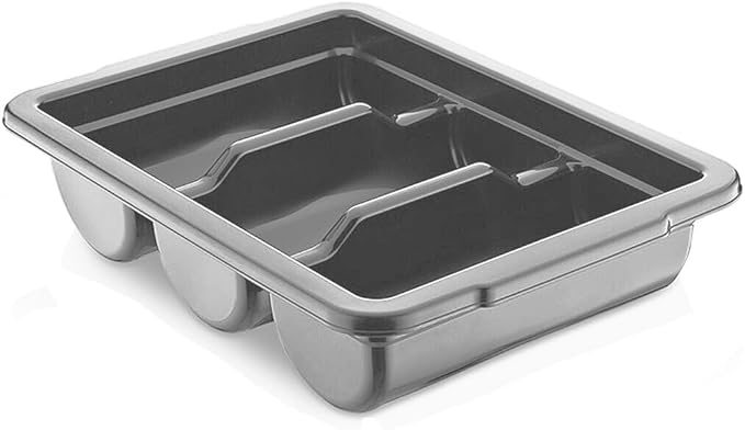 Commercial Cutlery Bin, 3-Compartment Restaurant Kitchen Flatware Tray, Silverware Storage Plastic Container, Condiments Holder, Utensil Organizer Box, Gray