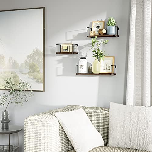 SRIWATANA Floating Shelves for Wall Set of 3, 17" Wall Shelves, Dark Walnu
