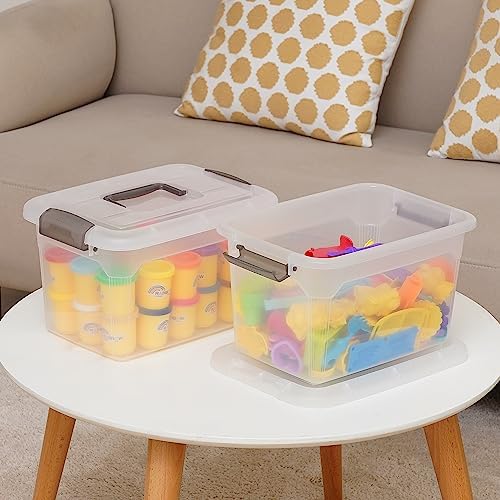 Citylife 6 Packs 8.5 QT Storage Bins with Lids Clear Plastic Bins with Grey Handle Stackable Storage Containers for Orga