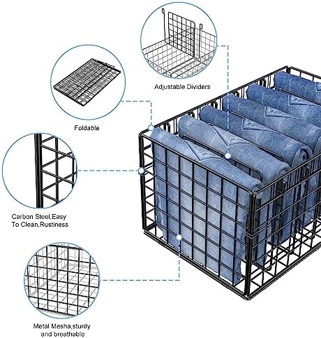Retreat & Renew 2 Pack Metal Wardrobe Clothes Organizer,Drawer Organizers for Clothing,Closet Separation Storage Box for