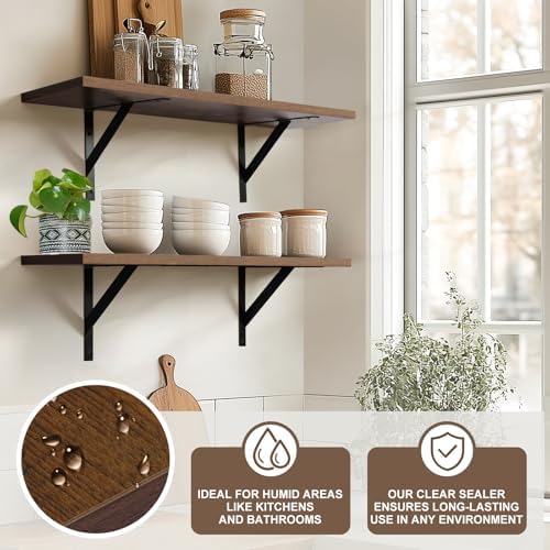 Tectocker-DOU 24" Long Floating Book Shelves for Wall, Heavy Duty, Brown