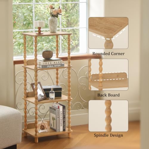 Fultyle Bookshelf, 4-Tier Wooden Bookcase with Open Shelves, Modern Book Shelf for Small Spaces, Bedroom, Living Room an