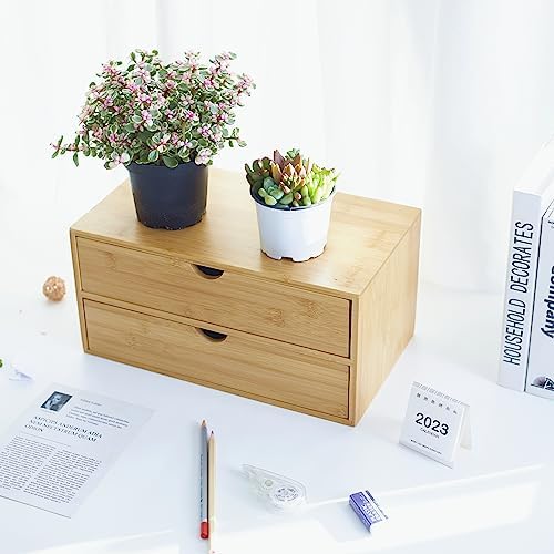 Charmewooden Bamboo Desk Organizer With Drawers Countertop Drawers Counter Storage Box Corner Desk Organizer for Home Office No Assembly Required