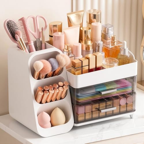 Large Capacity Makeup Organizer Countertop with Makeup Brush Holder for Vanity, Thickened Material, Bathroom Countertop 