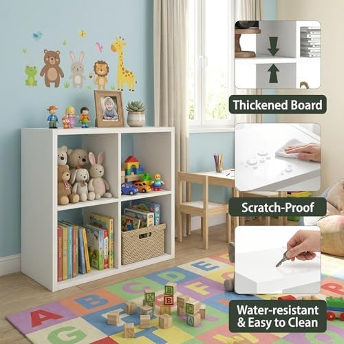 WannabeMyself【2026 Wooden Thick Frame】 4 Cube Storage Organizer with Anti-Tipping Kits, Reversible Open Back Book Shelf,