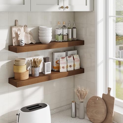 Fun Memories Bathroom Shelves 32 Inch Long Set of 2, Floating Shelves for Wall with Invisible Brackets, for Bedroom, Liv