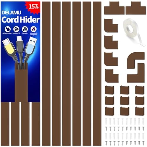 Wire Hider, 157in Delamu Cord Hider Wall, Paintable Wire Covers for Cords, TV Cable Hider Wall Kit, Cable Covers Raceway