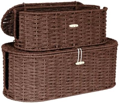Set of 2 Cable Management Box, Handwoven Cord Hider Box with 3 Open Slots