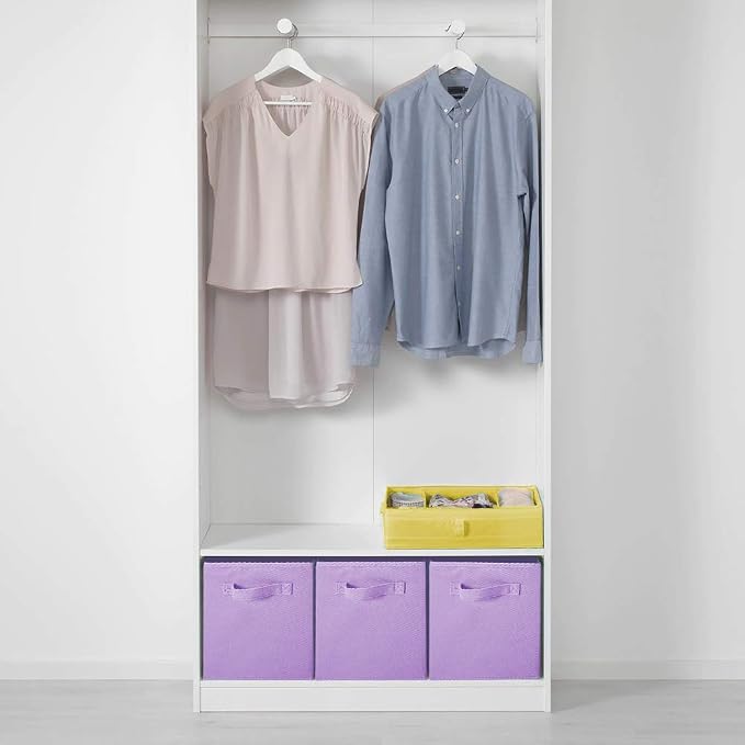 PowerKing Collapsible Storage Cubes with Handles, Fabric Foldable Bins for Closet Shelves, Durable Organization Storage Bins, 10.5'' x 11'' x 10.5'', 6 Pack, Purple